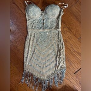 Embellished rhinestone nude Banjul dress